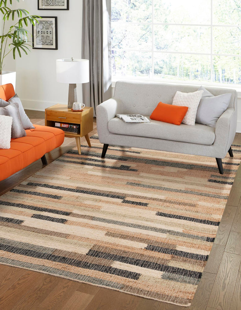 Benares Handwoven Jute Collection Area Rug -  Varanasi Rectangle Beige  lifestyle 3