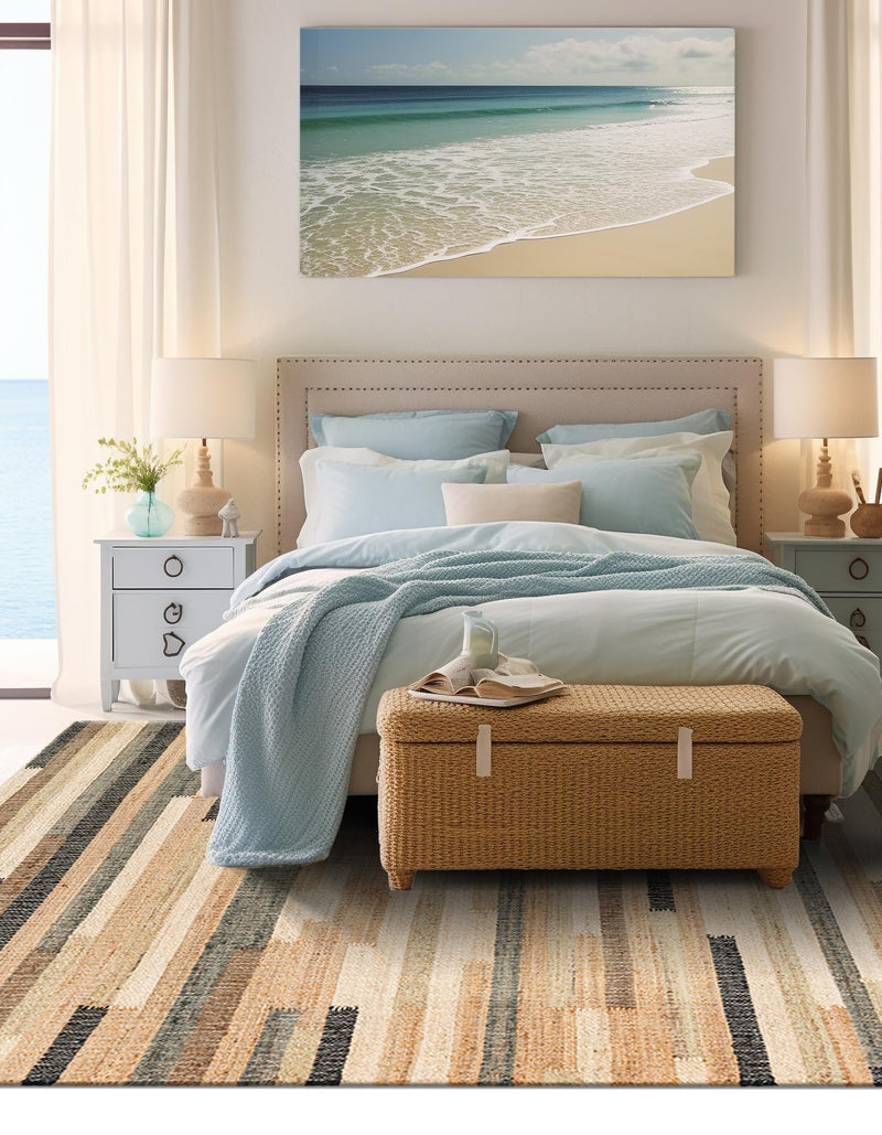 Benares Handwoven Jute Collection Area Rug -  Varanasi Rectangle Beige  lifestyle 4