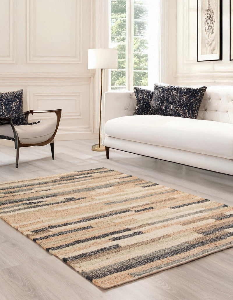 Benares Handwoven Jute Collection Area Rug -  Varanasi Rectangle Beige  lifestyle 7