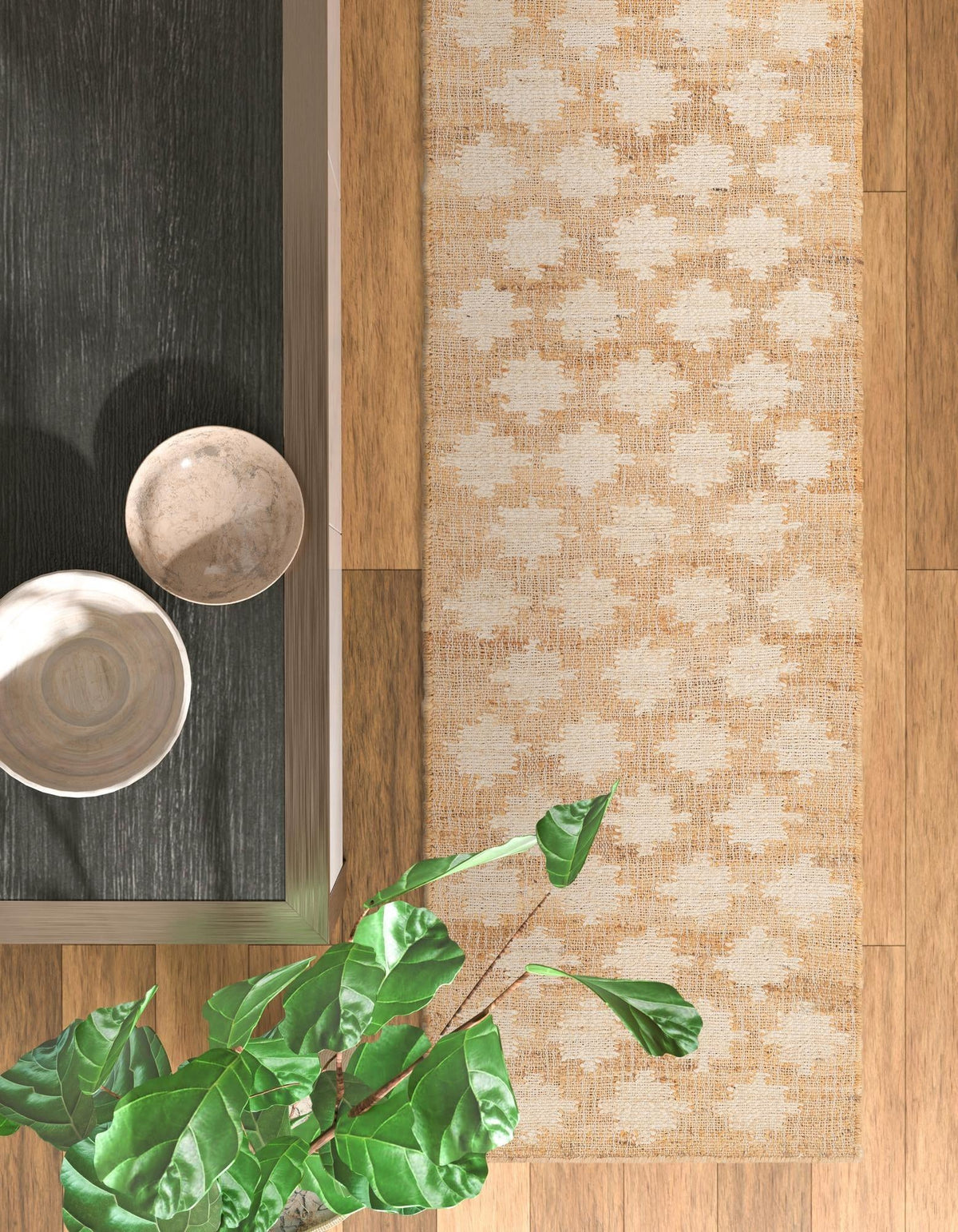 Benares Handwoven Jute Collection Area Rug -  Bodhi Runner Ivory and Beige  lifestyle 46