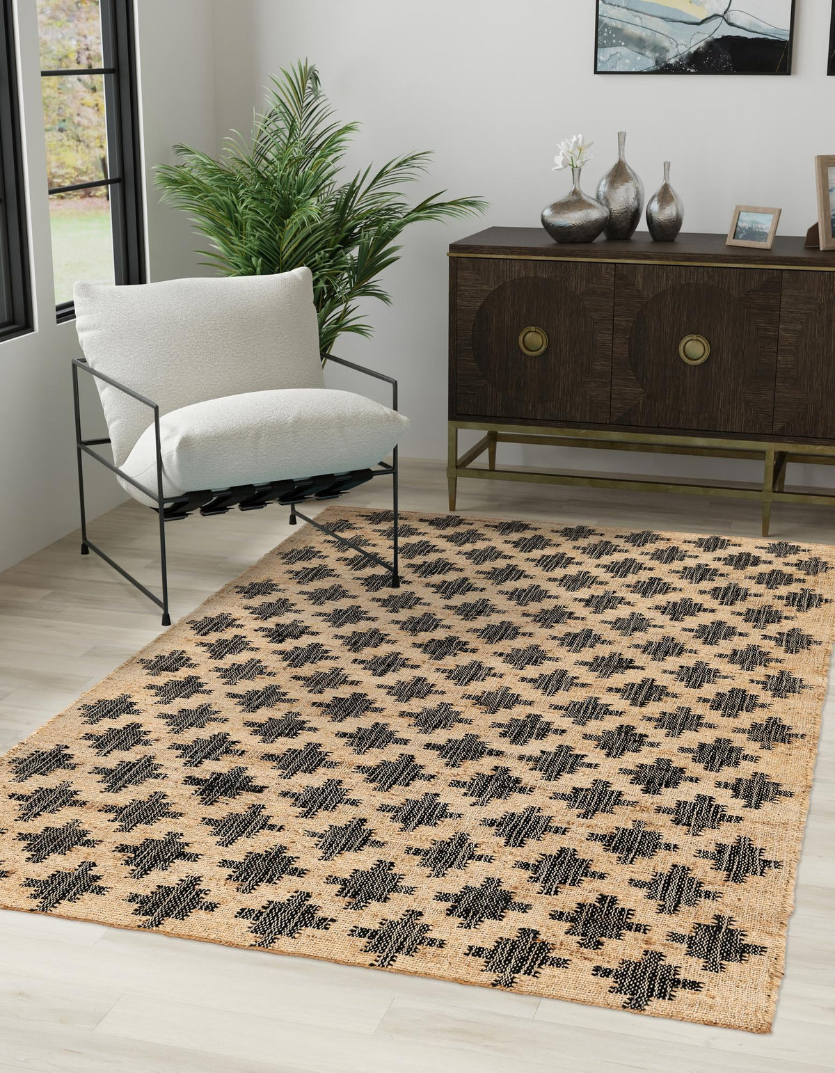 Benares Handwoven Jute Collection Area Rug -  Bodhi Rectangle Beige and Black  lifestyle 3