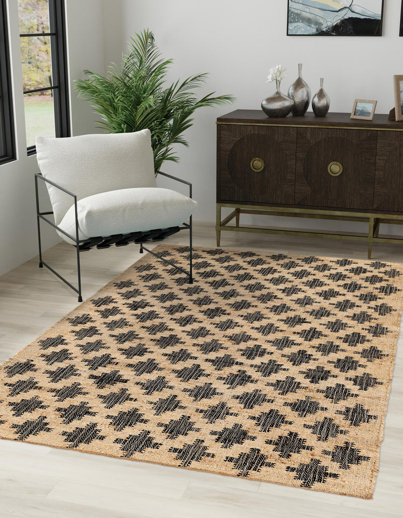 Benares Handwoven Jute Collection Area Rug -  Bodhi Rectangle Beige and Black  lifestyle 3