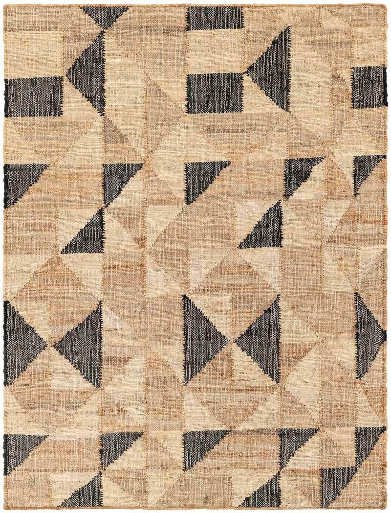 Benares Handwoven Jute Collection Area Rug -  Sarnath Rectangle Beige and Black Main