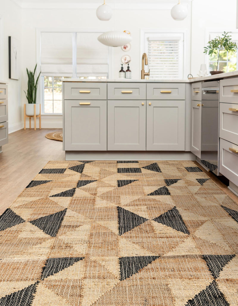 Benares Handwoven Jute Collection Area Rug -  Sarnath Rectangle Beige and Black  lifestyle 3
