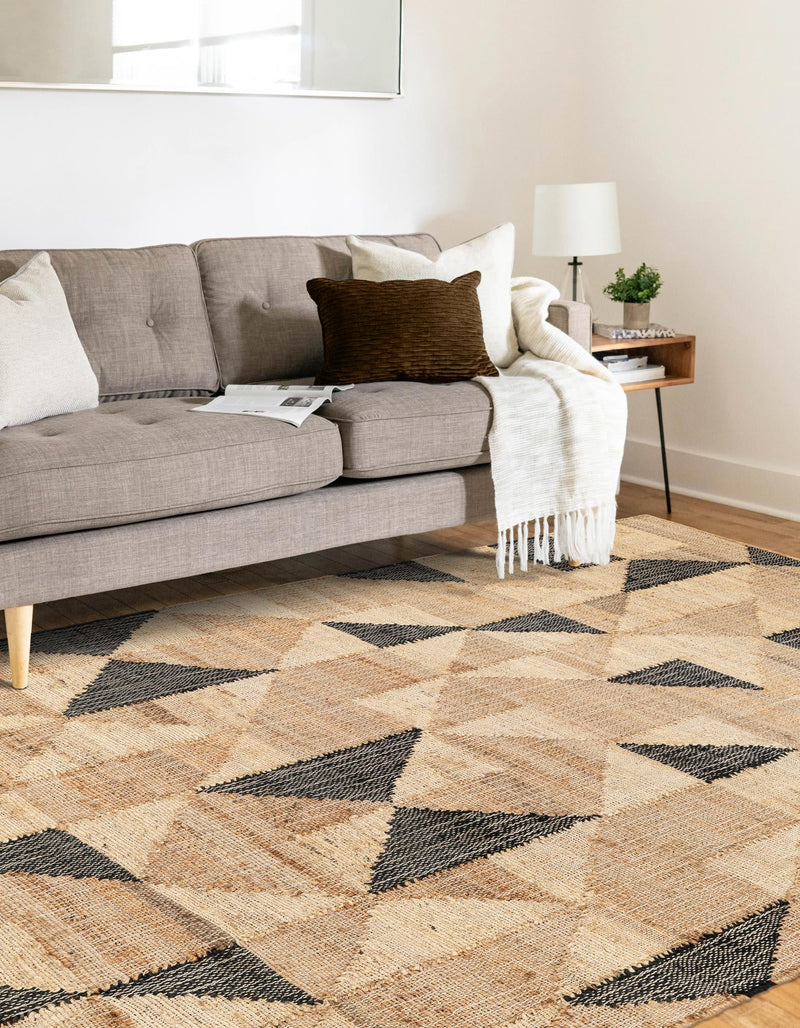 Benares Handwoven Jute Collection Area Rug -  Sarnath Rectangle Beige and Black  lifestyle 5