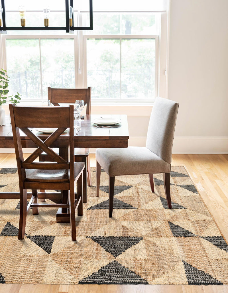 Benares Handwoven Jute Collection Area Rug -  Sarnath Rectangle Beige and Black  lifestyle 7