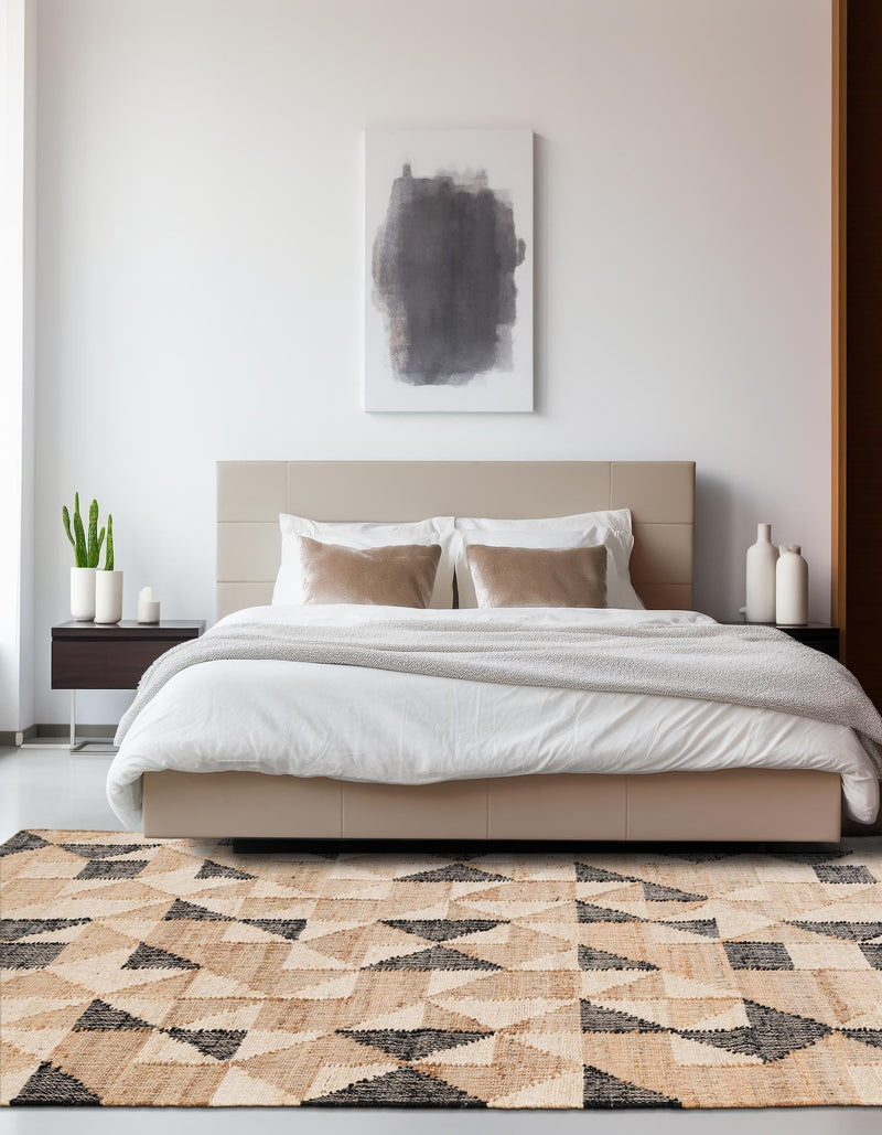 Benares Handwoven Jute Collection Area Rug -  Sarnath Rectangle Beige and Black  lifestyle 8