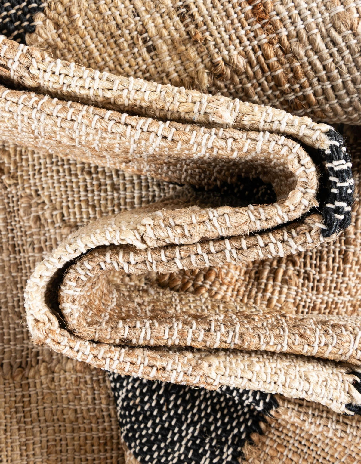 Benares Handwoven Jute Collection Area Rug -  Sarnath Rectangle Beige and Black  lifestyle 6