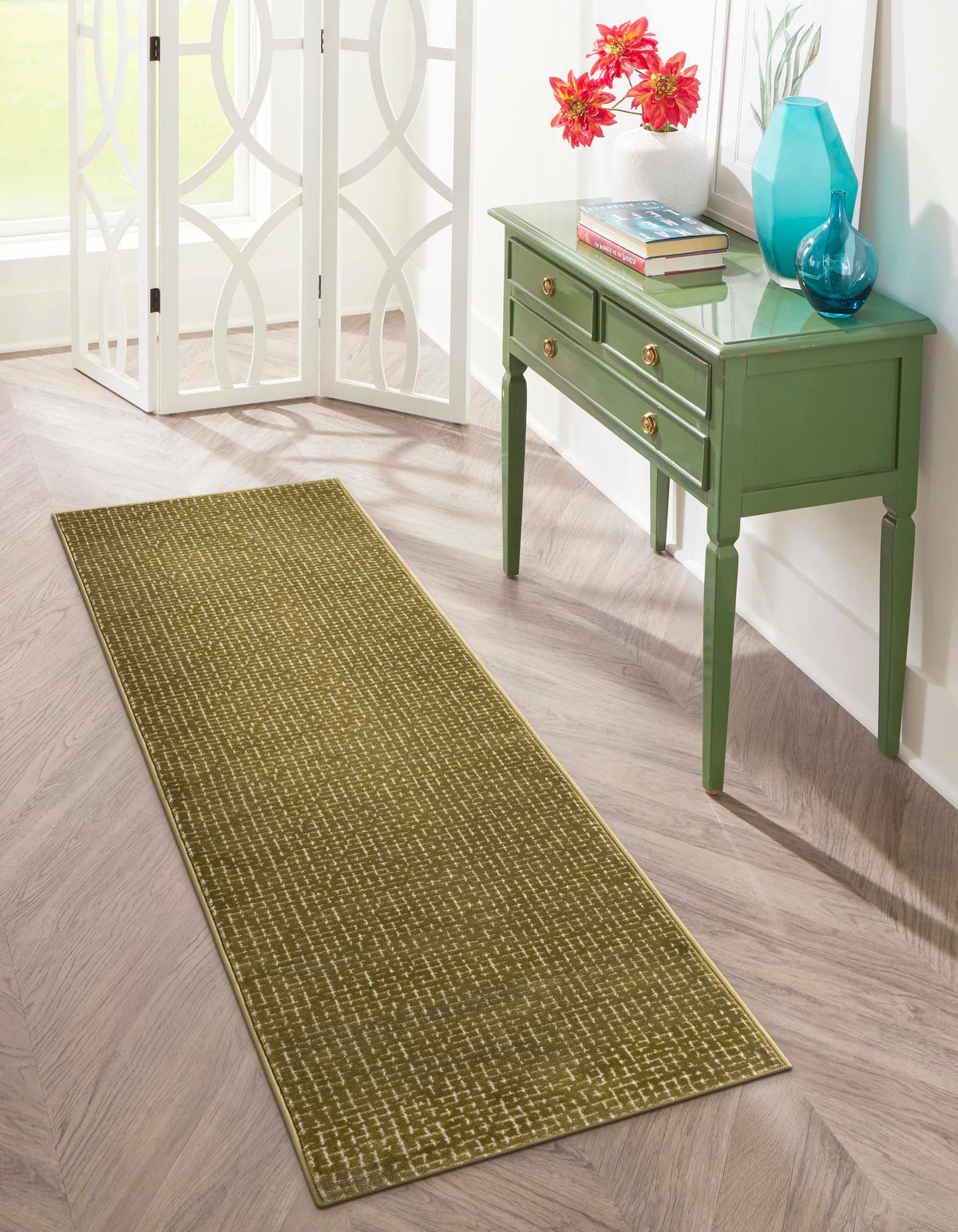 Aravalli Collection Area Rug -  Jaisalmer Runner Olive Green  lifestyle 174