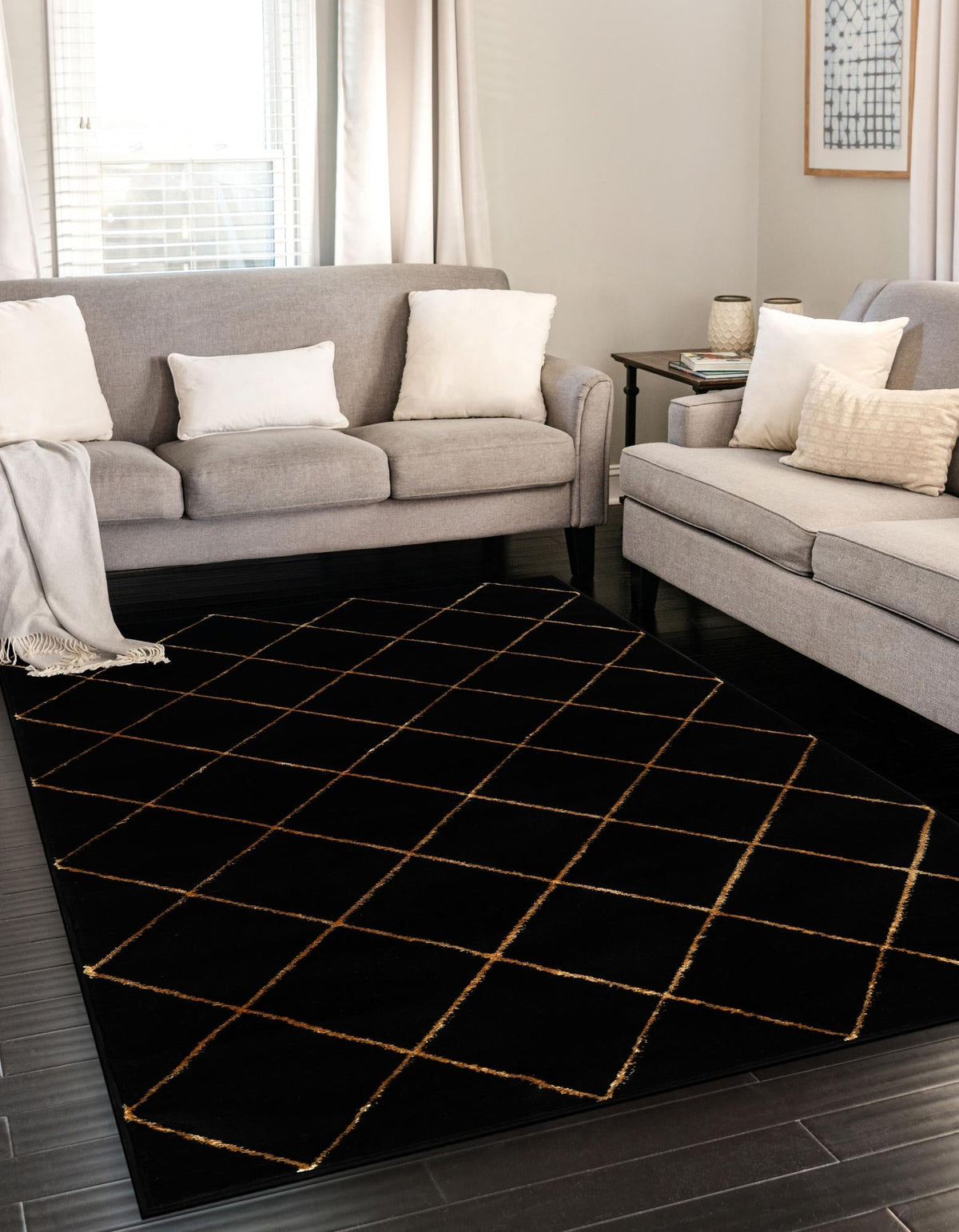 Metropolitan Matrix Collection Area Rug -  Urbana Rectangle Black and Gold  lifestyle 13