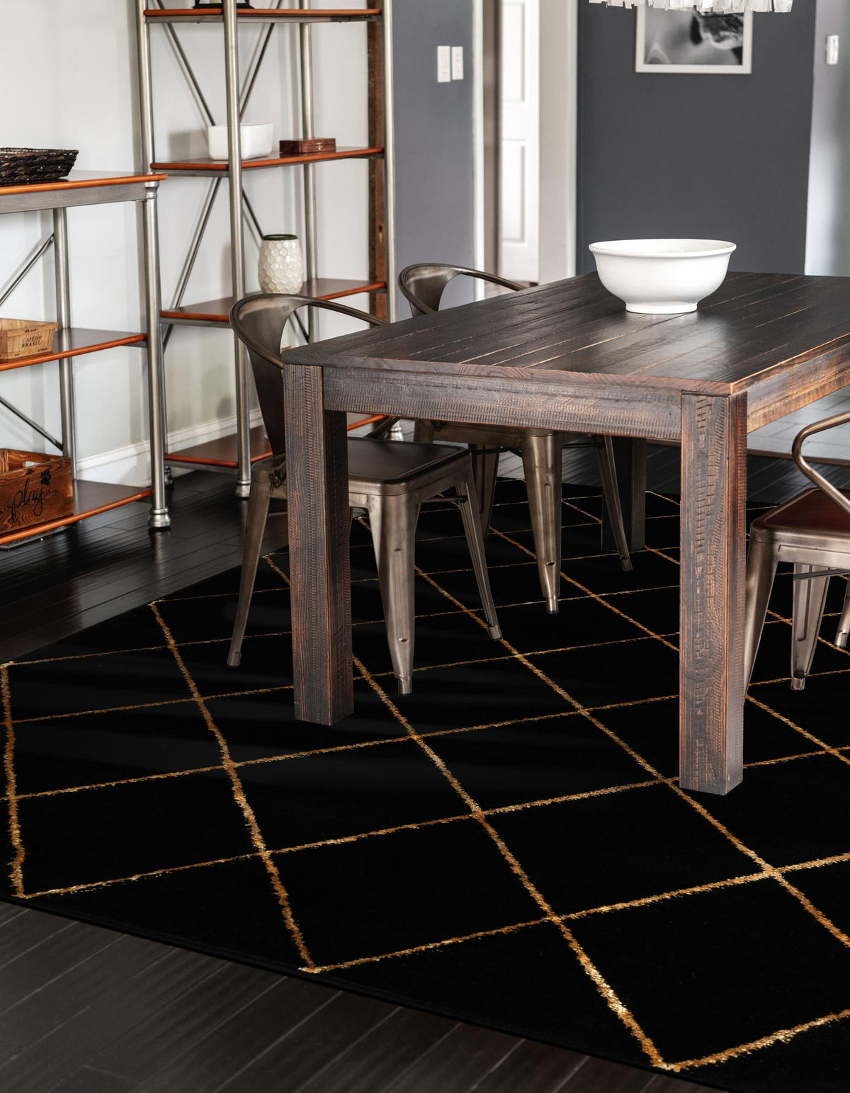 Metropolitan Matrix Collection Area Rug -  Urbana Rectangle Black and Gold  lifestyle 20