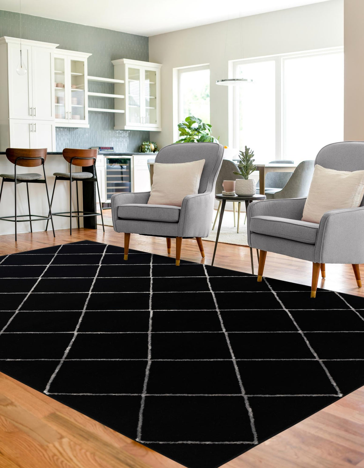 Metropolitan Matrix Collection Area Rug -  Urbana Rectangle Black and Silver  lifestyle 14