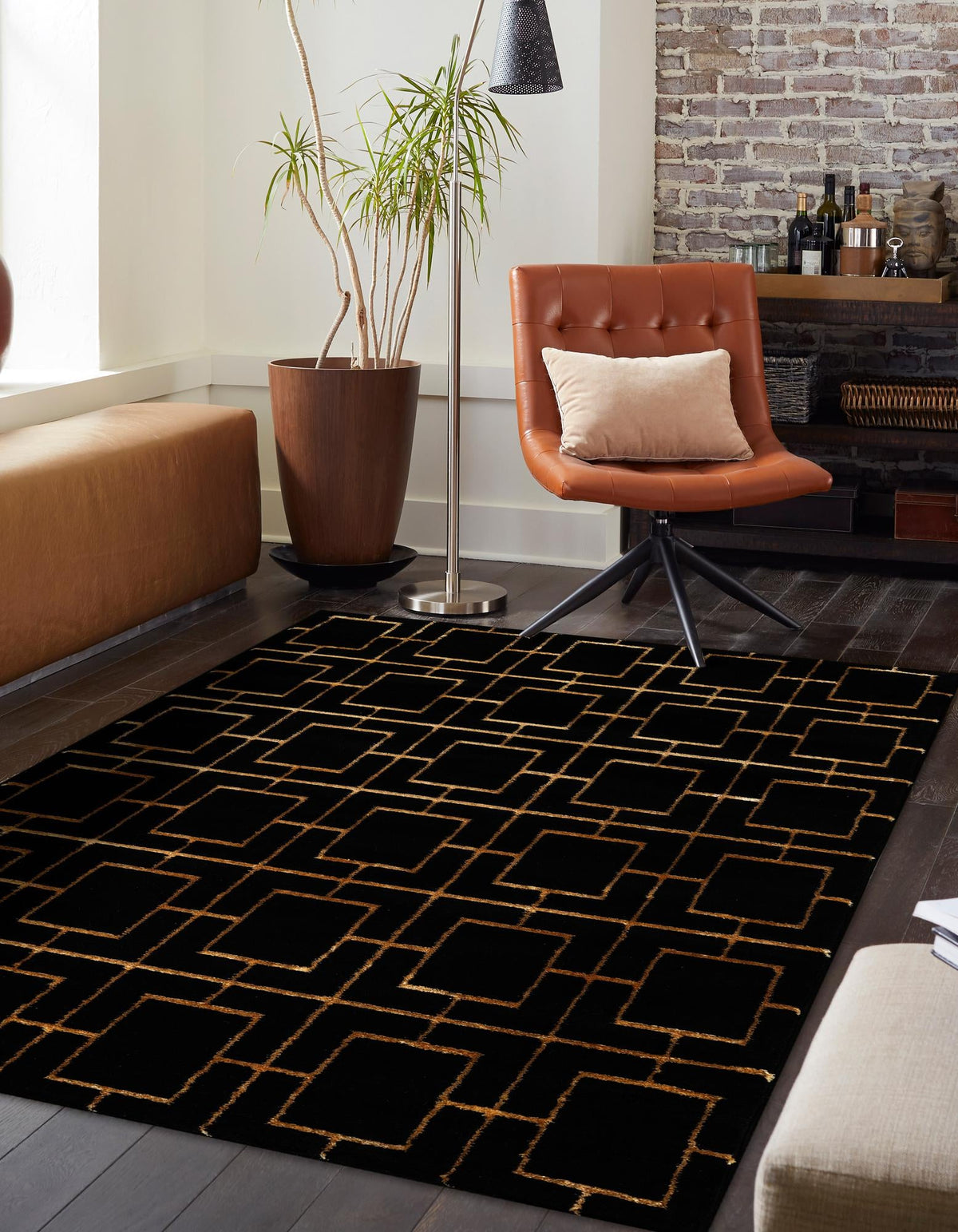 Hollywood Luxe Collection Area Rug -  Beverly Rectangle Black and Gold  lifestyle 9