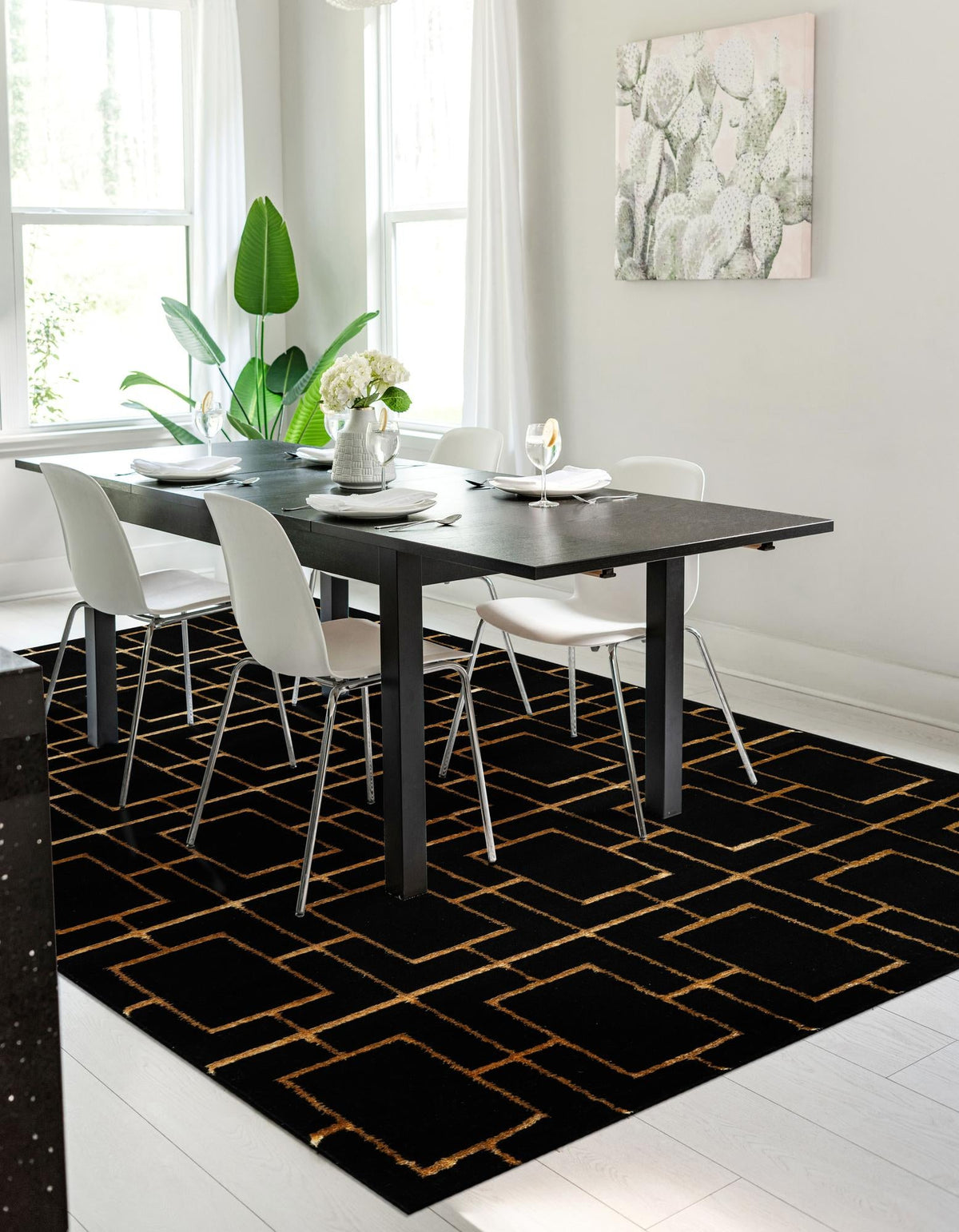 Hollywood Luxe Collection Area Rug -  Beverly Rectangle Black and Gold  lifestyle 28