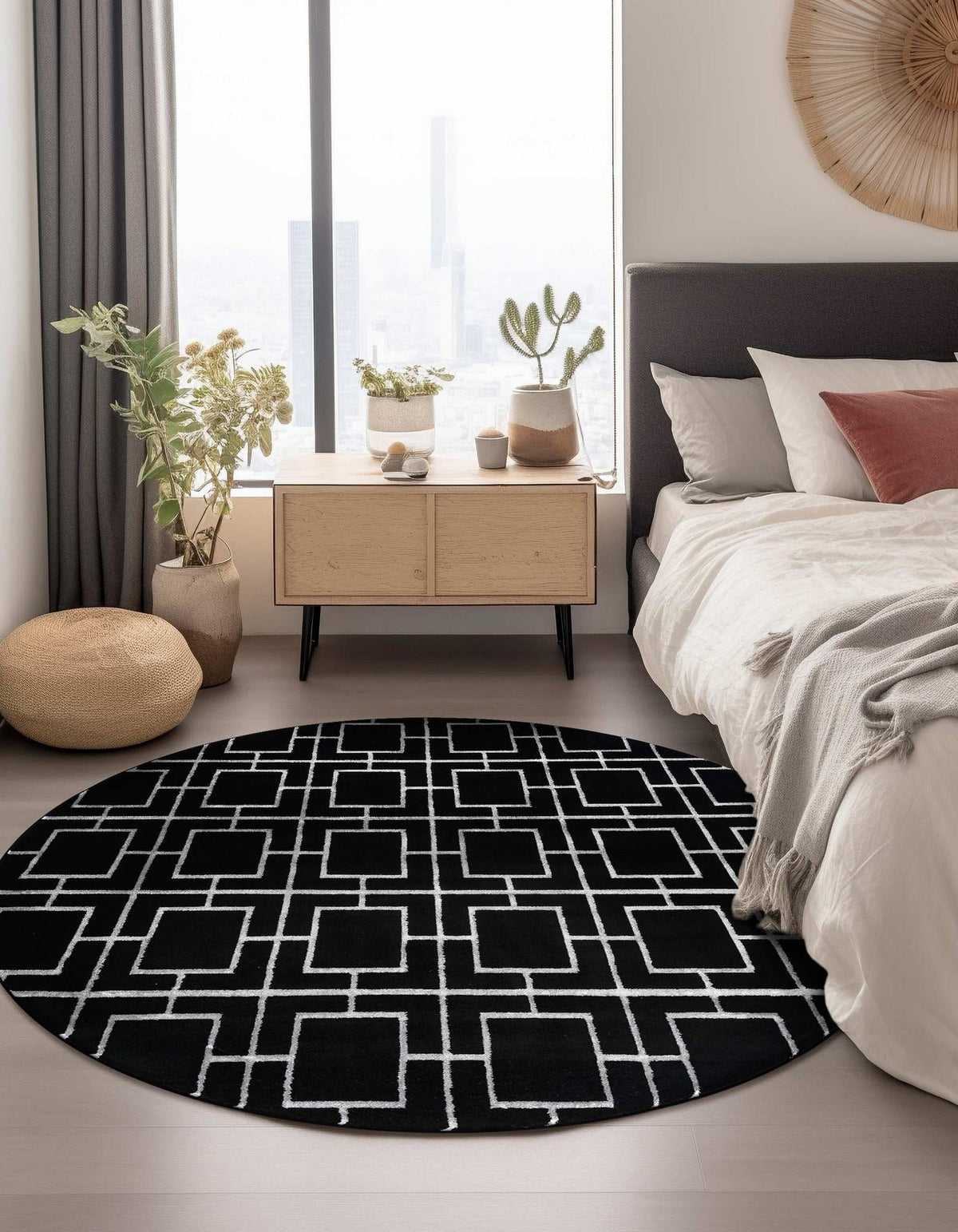 Hollywood Luxe Collection Area Rug -  Beverly Round Black and Silver  lifestyle 95