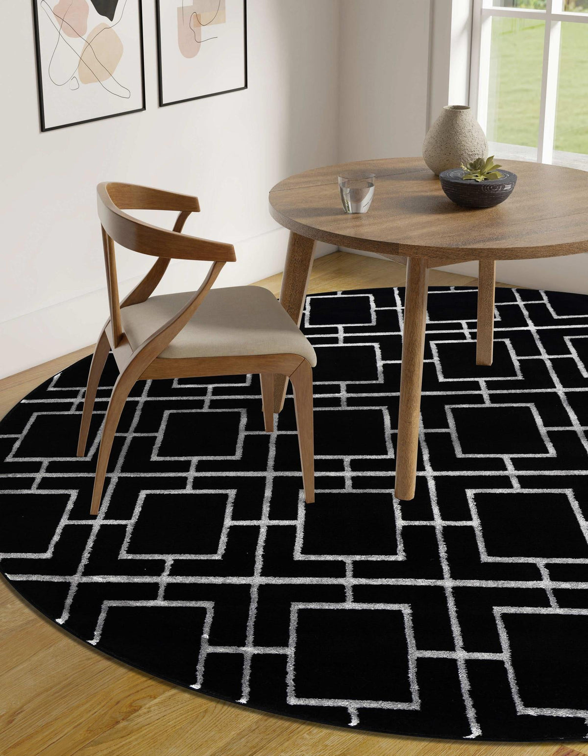 Hollywood Luxe Collection Area Rug -  Beverly Round Black and Silver  lifestyle 102