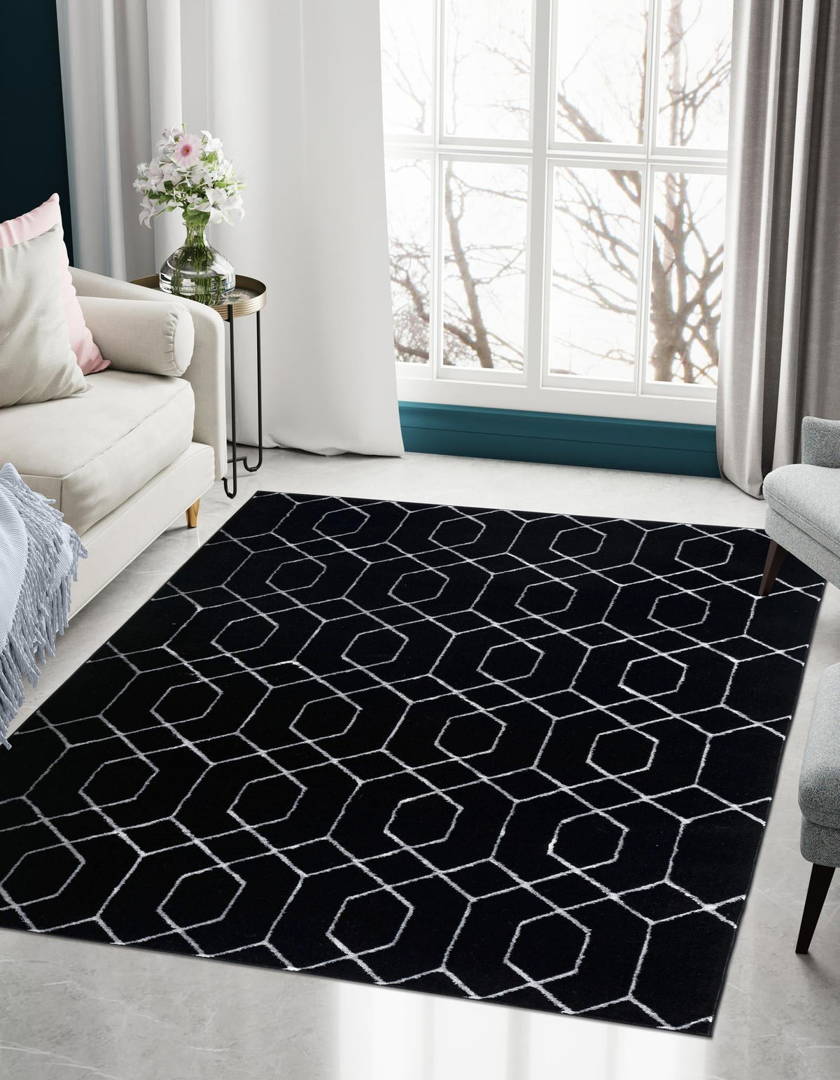 Hollywood Luxe Collection Area Rug - Sunset Rectangle Black and Silver  lifestyle 11