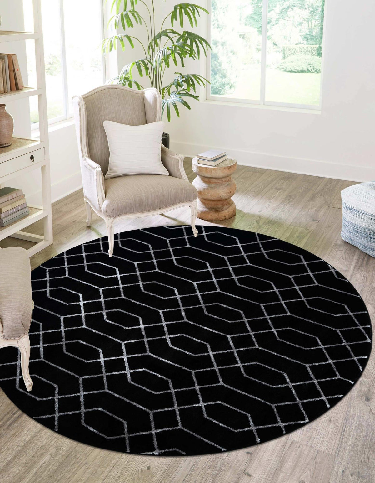 Hollywood Luxe Collection Area Rug - Sunset Round Black and Silver  lifestyle 168