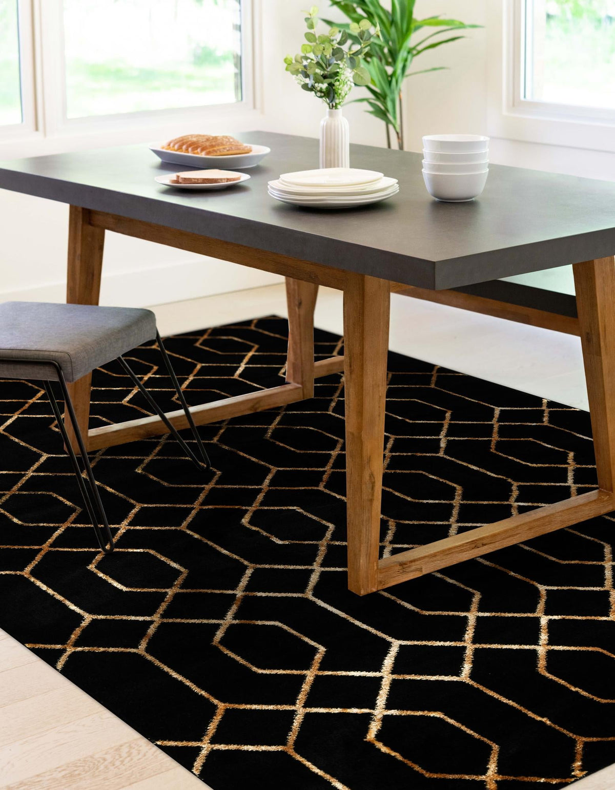 Hollywood Luxe Collection Area Rug - Sunset Rectangle Black and Gold  lifestyle 111