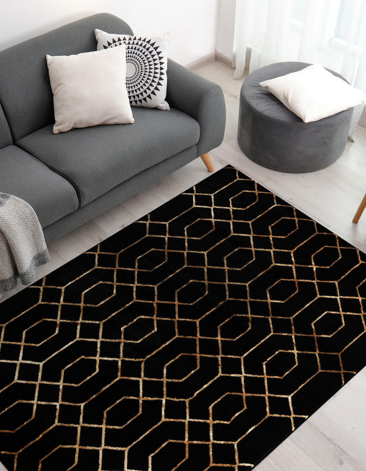 Hollywood Luxe Collection Area Rug - Sunset Rectangle Black and Gold  lifestyle 115