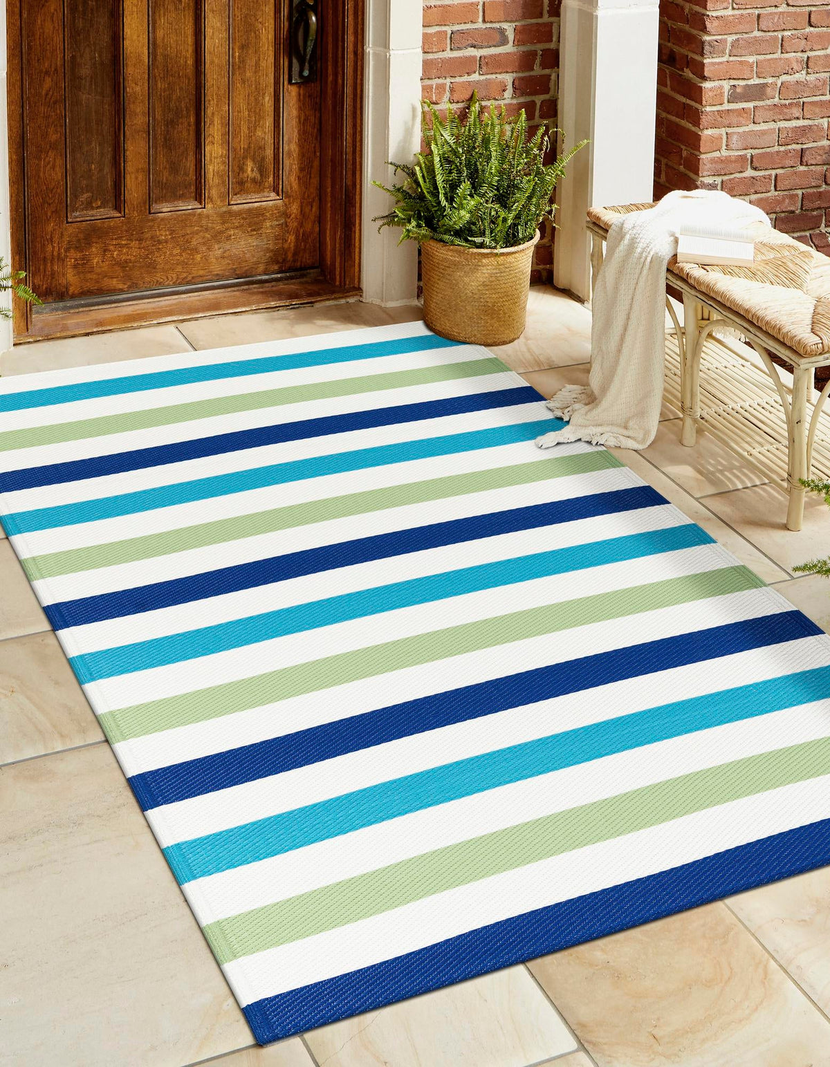Serene Bay Outdoor Collection Area Rug - Tranquil Rectangle Blue and Green  lifestyle 2