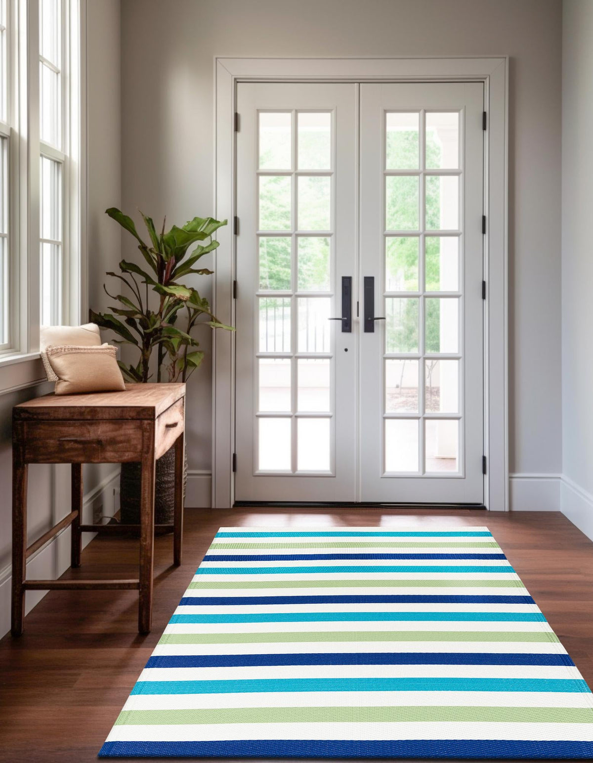 Serene Bay Outdoor Collection Area Rug - Tranquil Rectangle Blue and Green  lifestyle 12