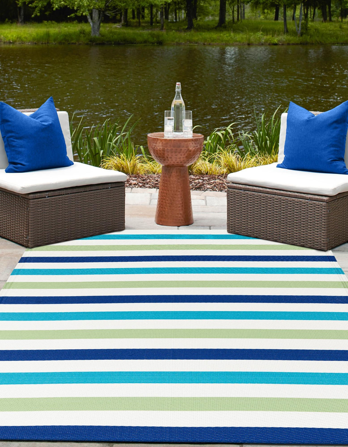 Serene Bay Outdoor Collection Area Rug - Tranquil Rectangle Blue and Green  lifestyle 18
