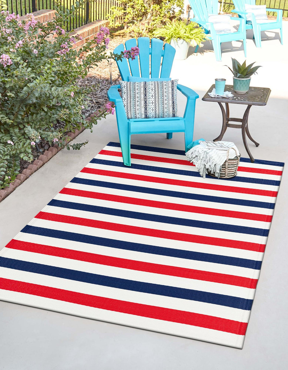 Serene Bay Outdoor Collection Area Rug - Tranquil Rectangle Navy Bue and Red  lifestyle 3