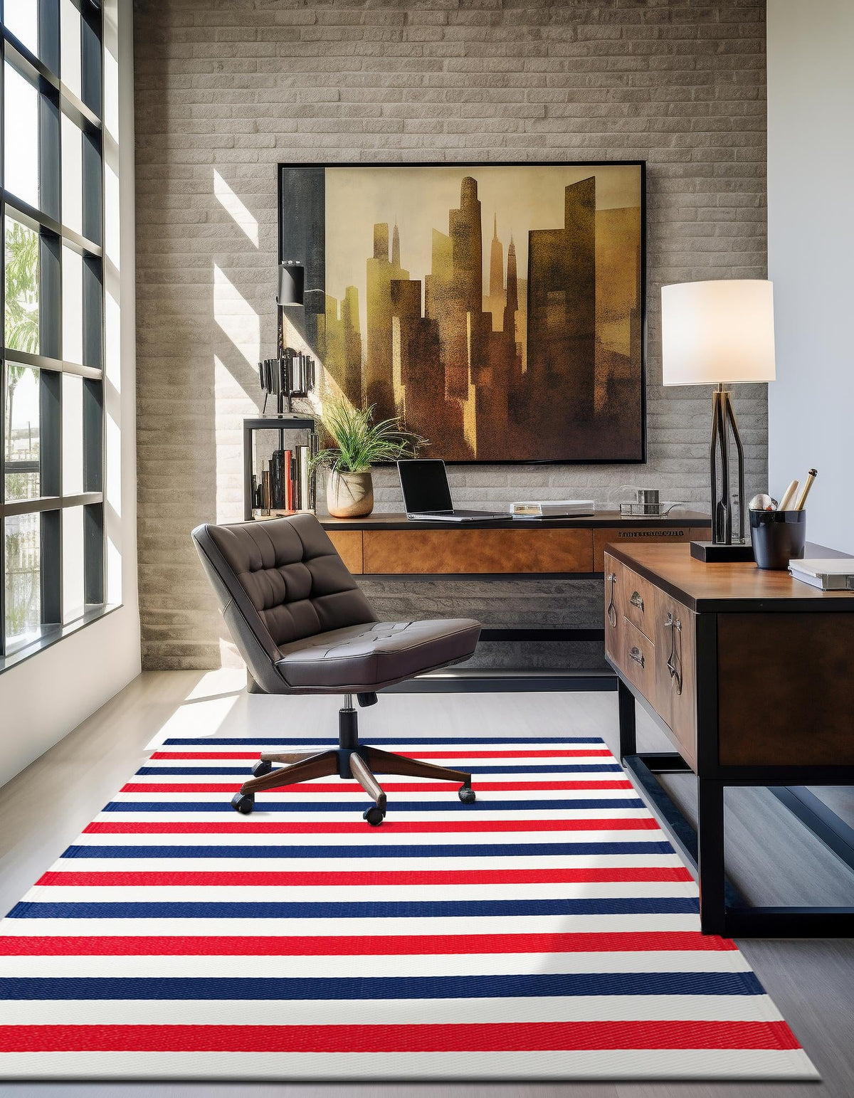 Serene Bay Outdoor Collection Area Rug - Tranquil Rectangle Navy Bue and Red  lifestyle 5