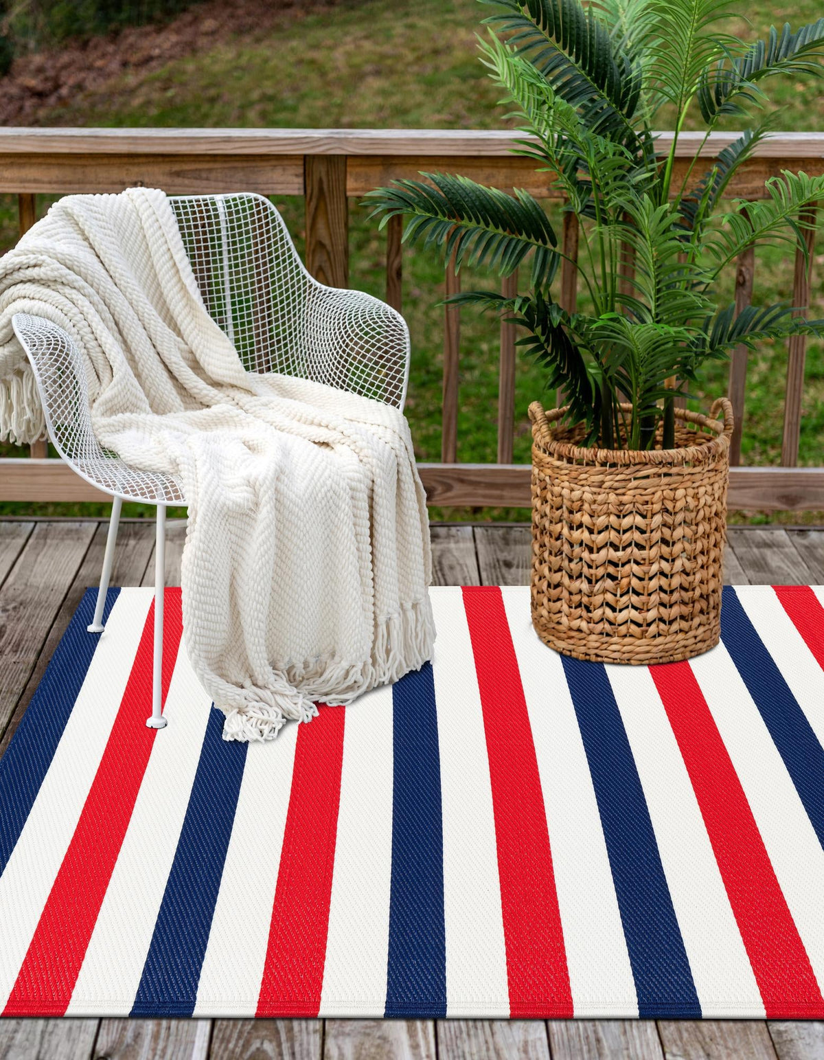 Serene Bay Outdoor Collection Area Rug - Tranquil Rectangle Navy Bue and Red  lifestyle 11