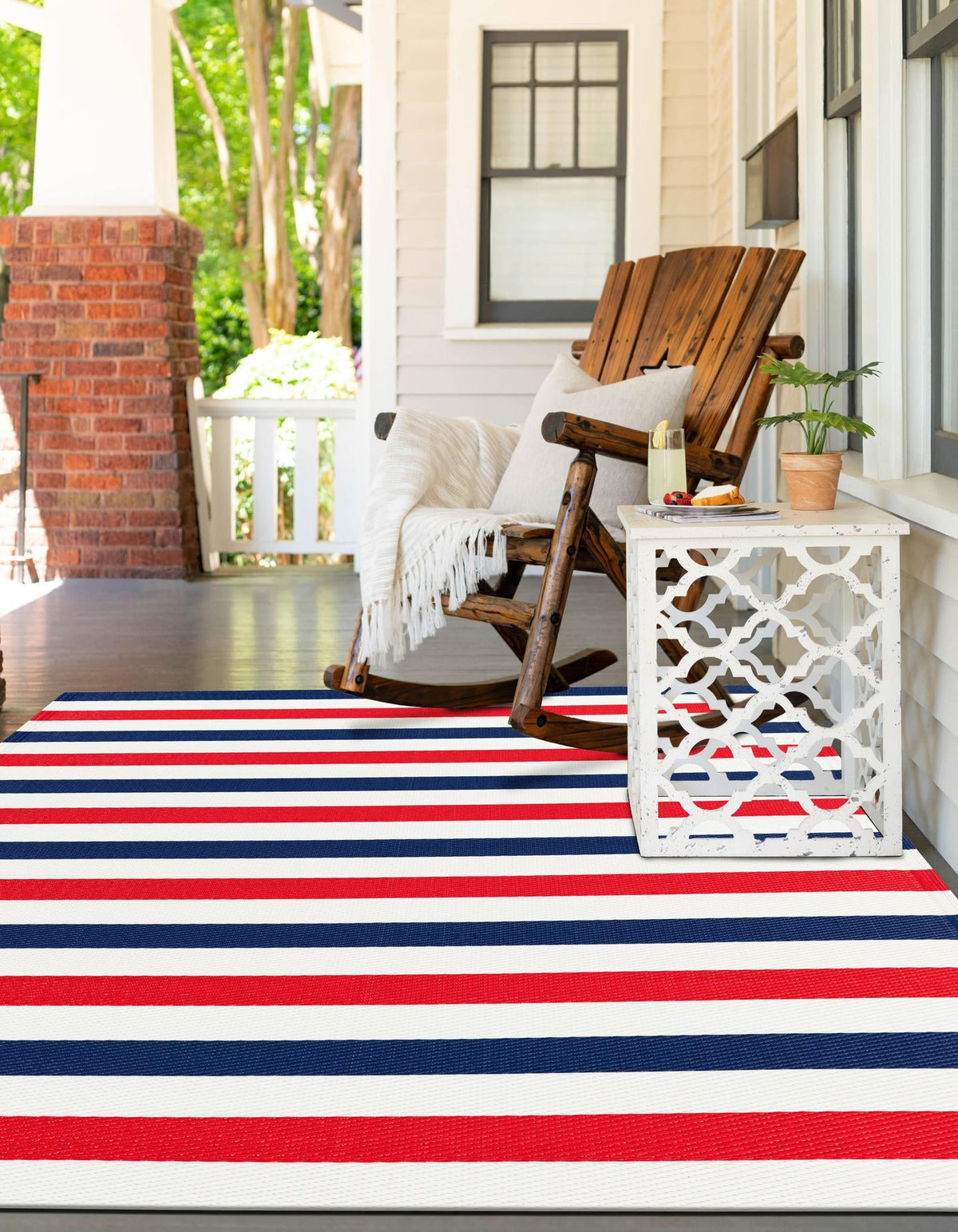 Serene Bay Outdoor Collection Area Rug - Tranquil Rectangle Navy Bue and Red  lifestyle 15