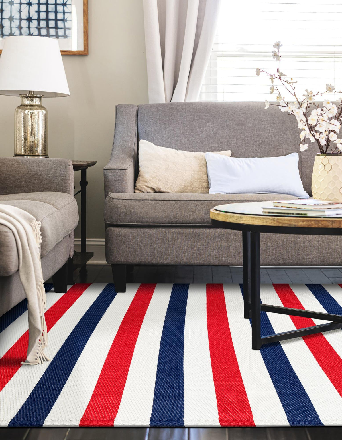 Serene Bay Outdoor Collection Area Rug - Tranquil Rectangle Navy Bue and Red  lifestyle 17