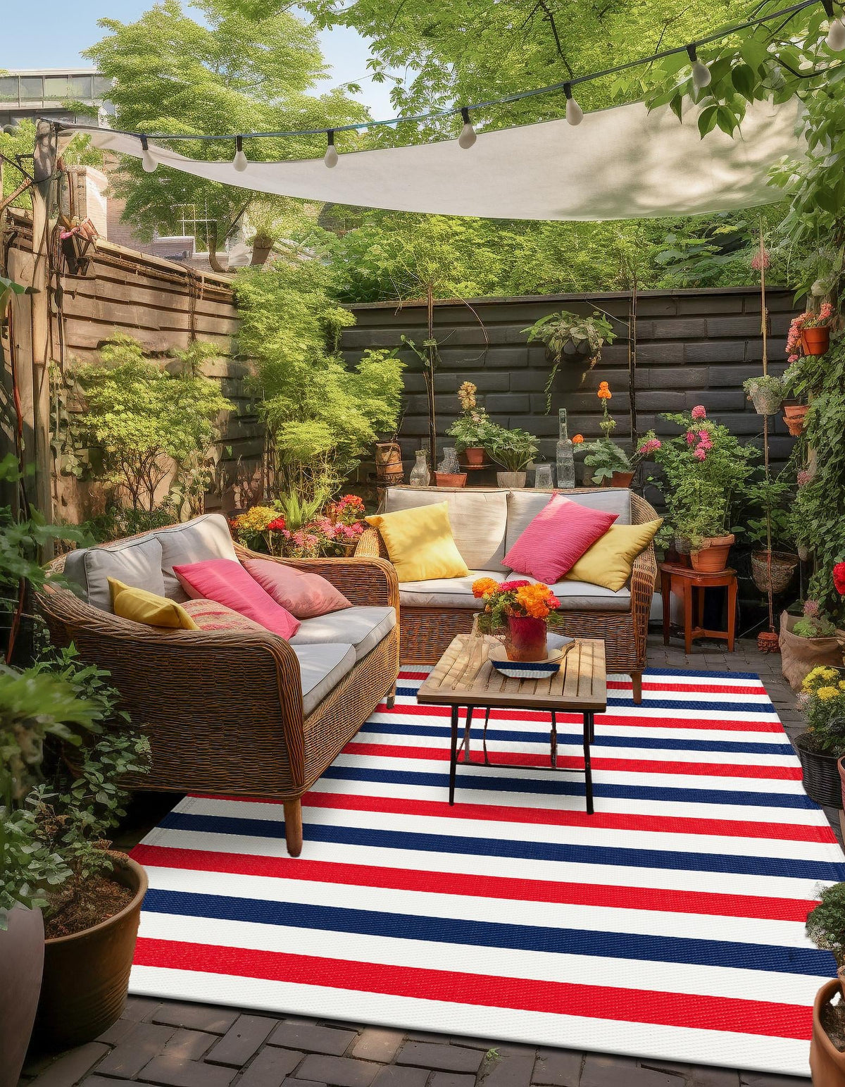 Serene Bay Outdoor Collection Area Rug - Tranquil Rectangle Navy Bue and Red  lifestyle 19