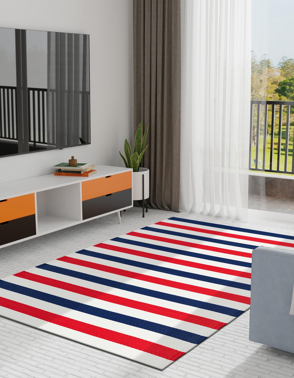 Serene Bay Outdoor Collection Area Rug - Tranquil Rectangle Navy Bue and Red  lifestyle 21