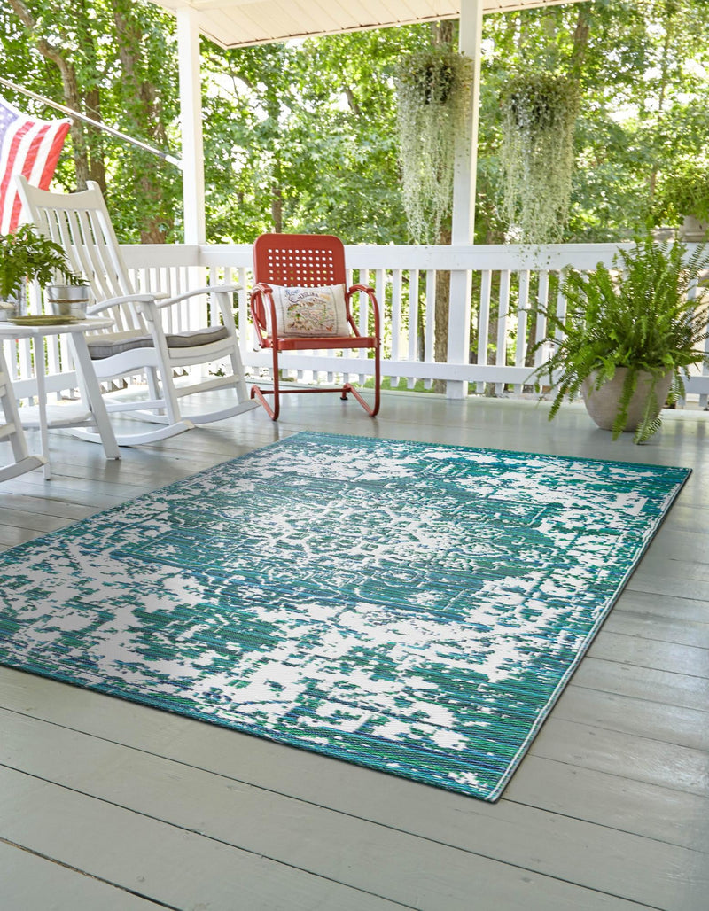 Serene Bay Outdoor Collection Area Rug -  Strand Rectangle Teal blue  lifestyle 2