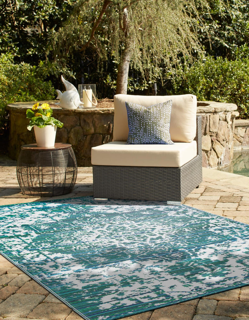 Serene Bay Outdoor Collection Area Rug -  Strand Rectangle Teal blue  lifestyle 3