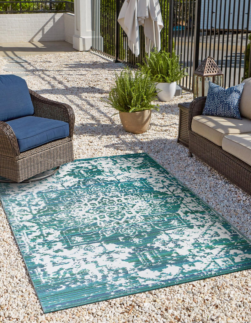 Serene Bay Outdoor Collection Area Rug -  Strand Rectangle Teal blue  lifestyle 4