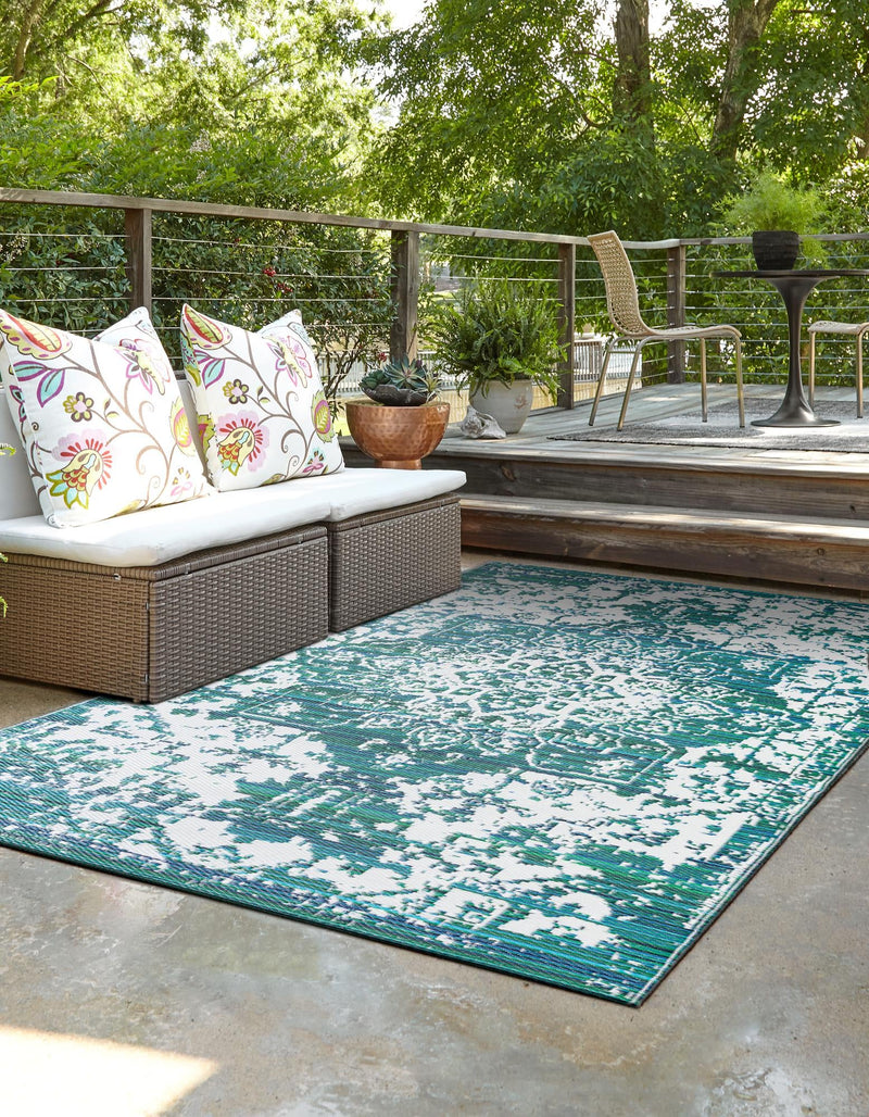 Serene Bay Outdoor Collection Area Rug -  Strand Rectangle Teal blue  lifestyle 5
