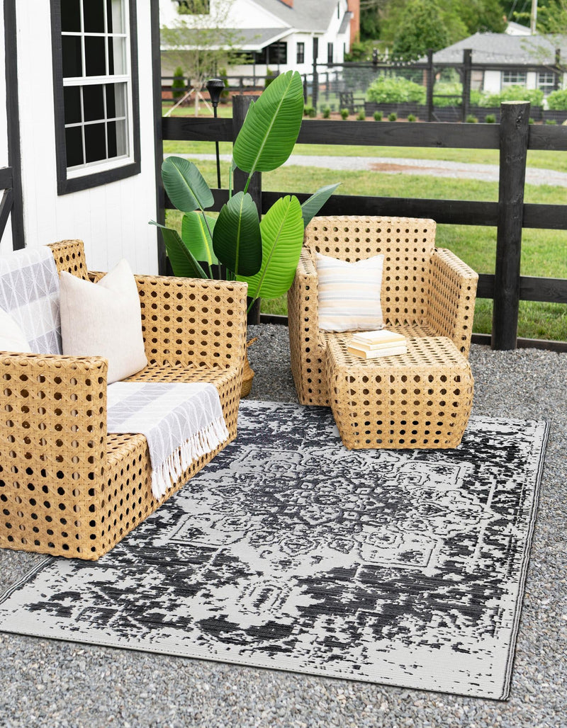 Serene Bay Outdoor Collection Area Rug -  Strand Rectangle Black and White  lifestyle 6