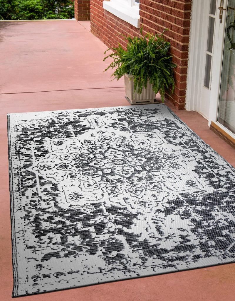 Serene Bay Outdoor Collection Area Rug -  Strand Rectangle Black and White  lifestyle 26