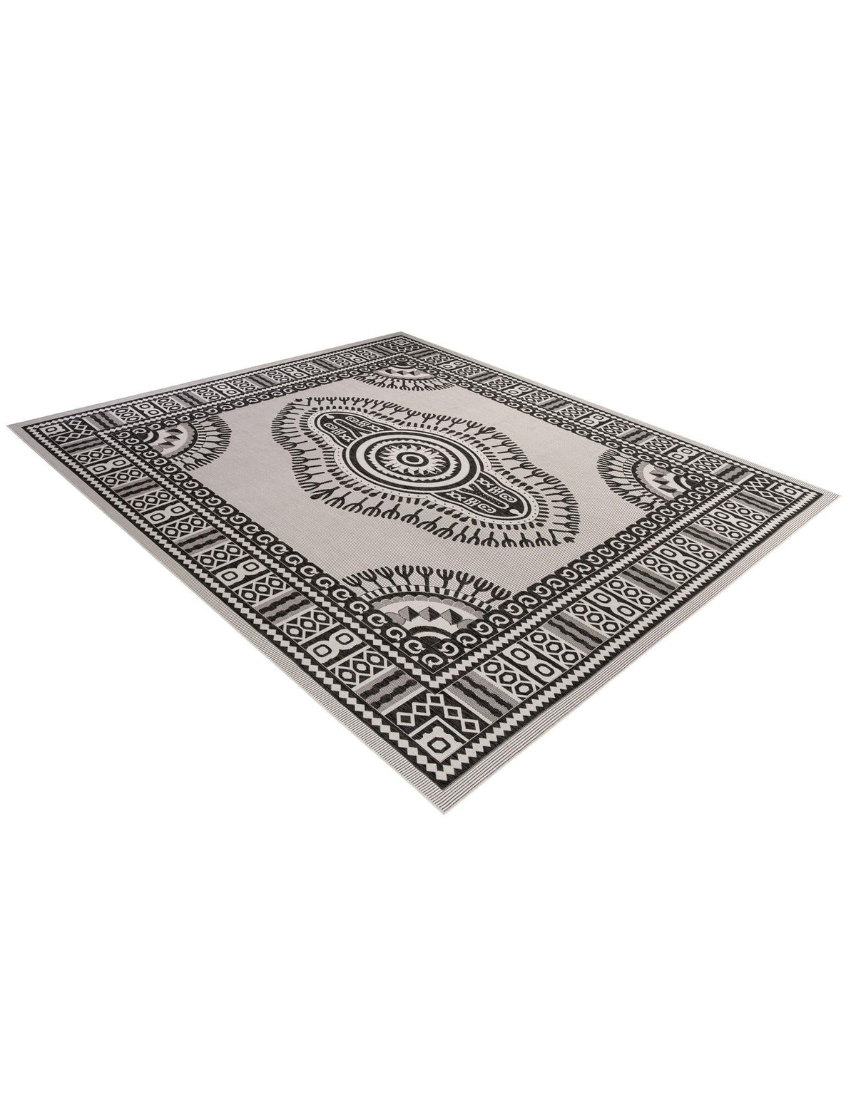Patio Heritage Collection Area Rug -  Biloxi Square Black and White  lifestyle 55