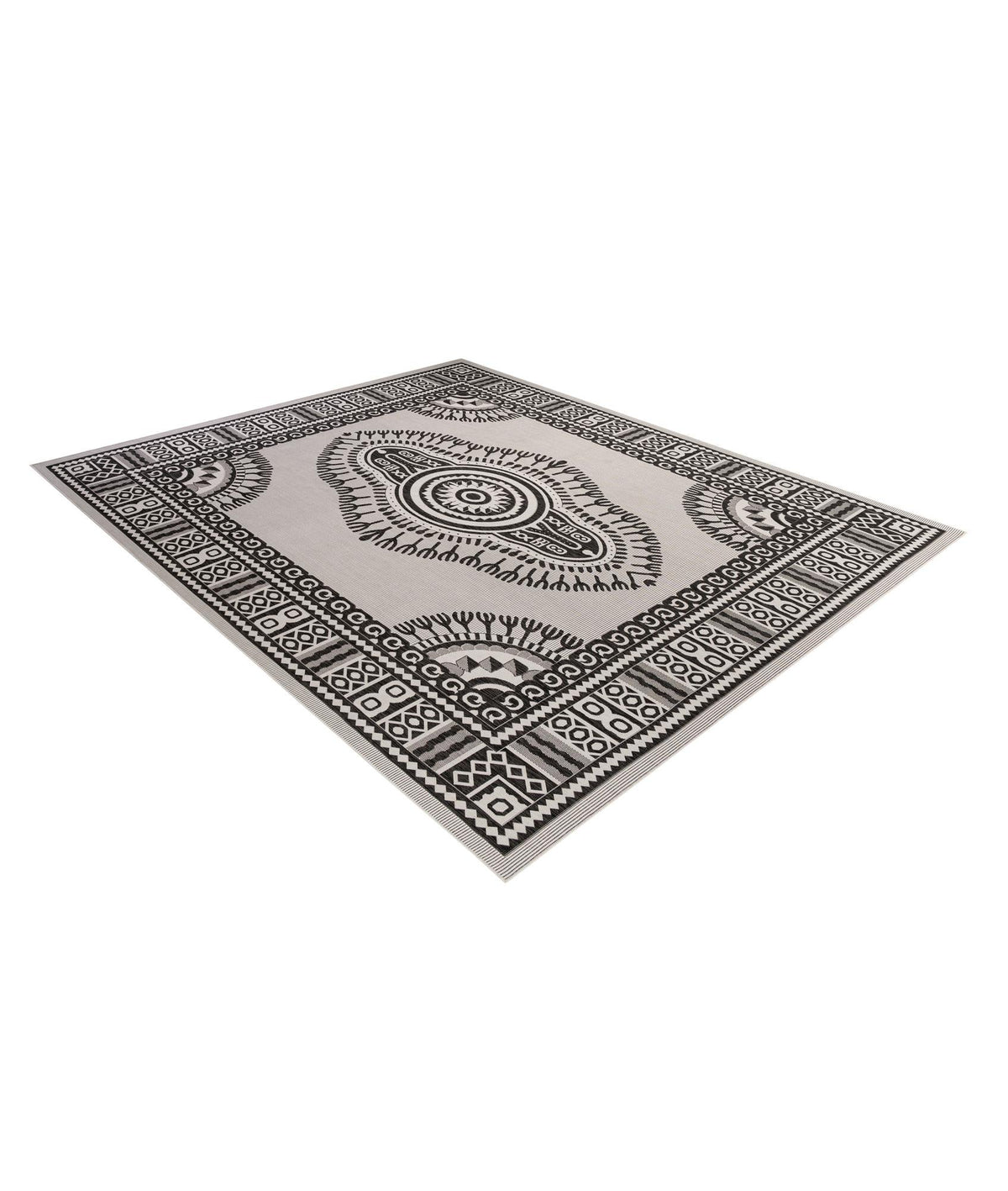 Patio Heritage Collection Area Rug -  Biloxi Square Black and White  lifestyle 56