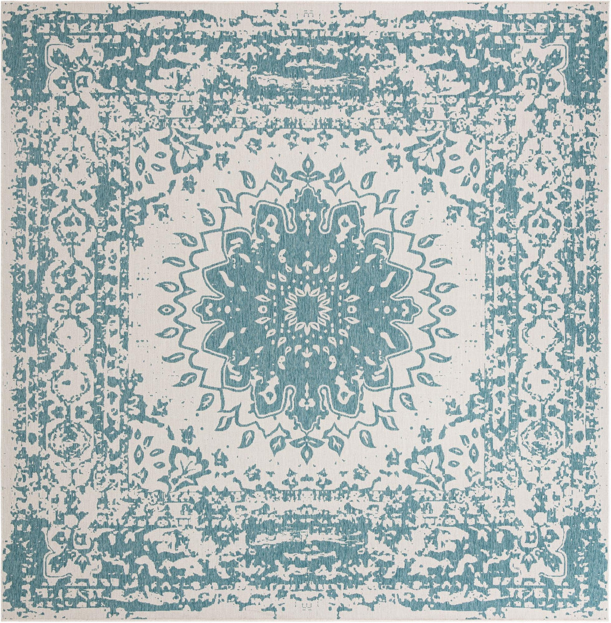 Patio Heritage Collection Area Rug -  Lafayette (Aqua) Square Aqua Blue  lifestyle 49