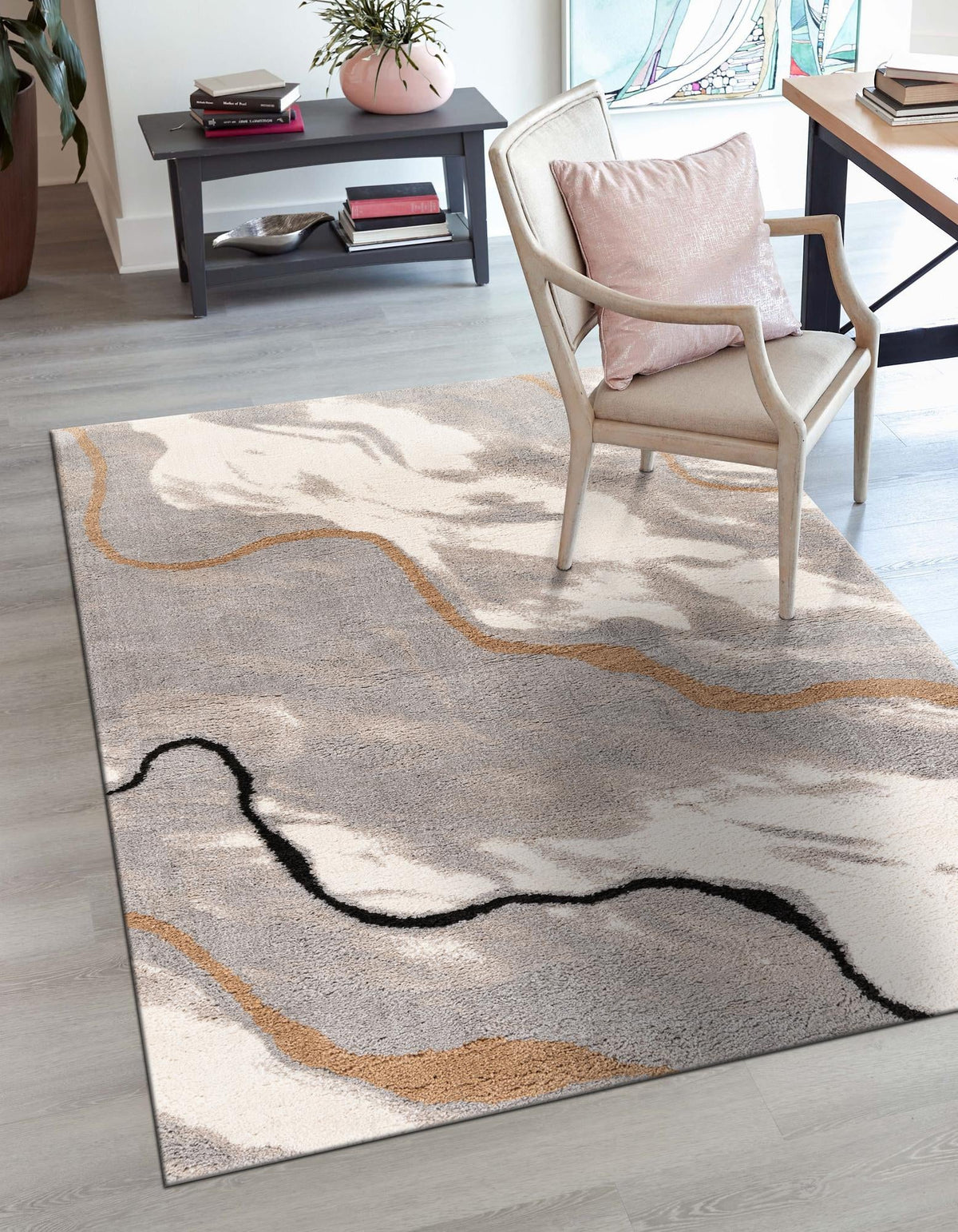 Sienna Collection Area Rug -  Tuscany Rectangle Gray and Ivory  lifestyle 2