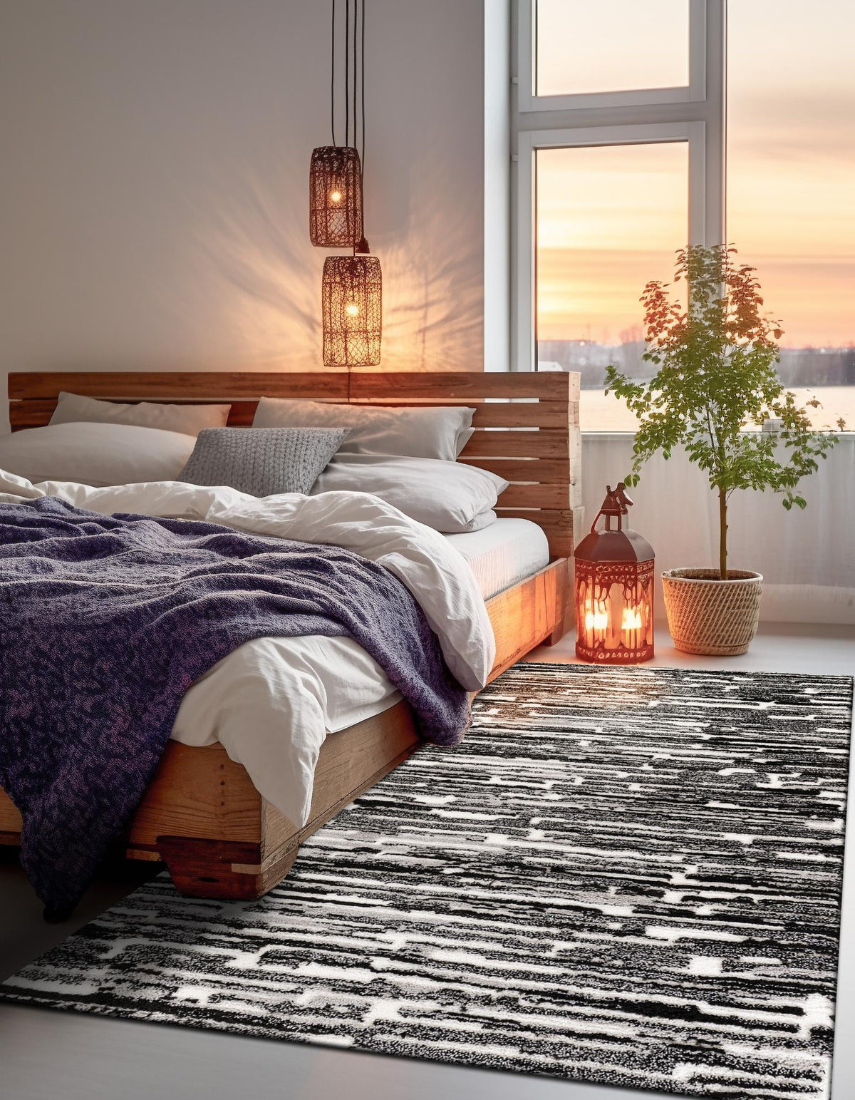 Sienna Collection Area Rug -  Rome Rectangle Black and Ivory  lifestyle 13