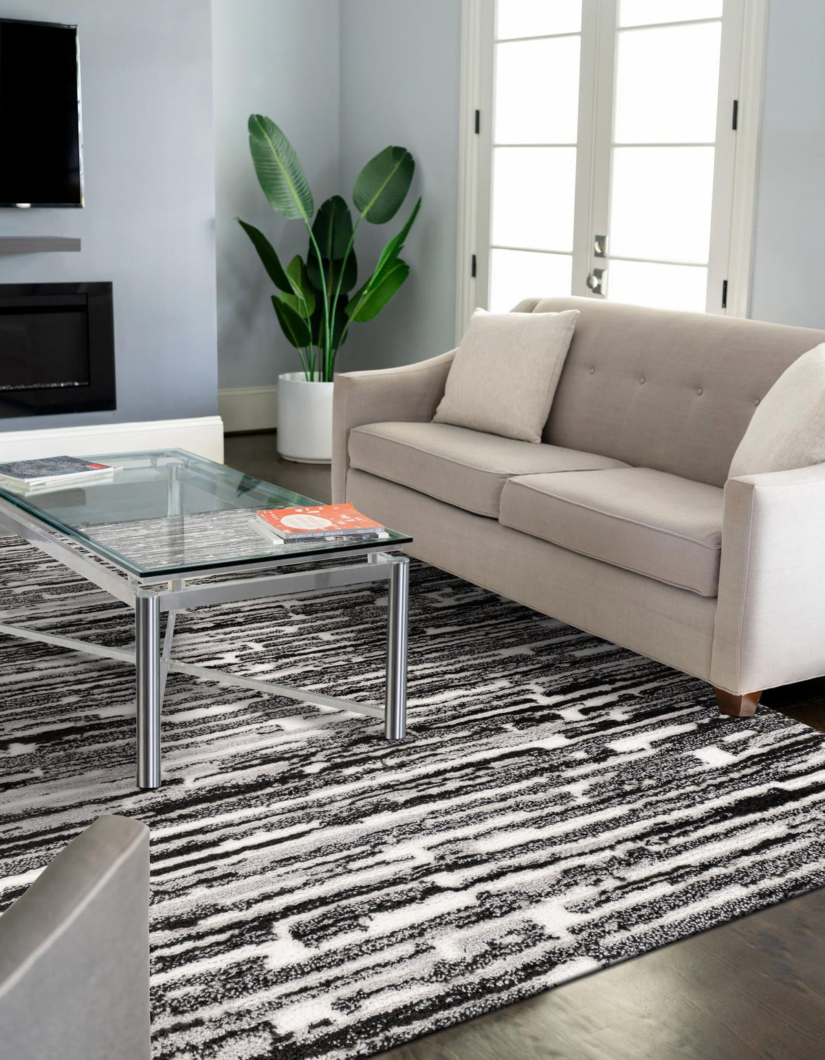 Sienna Collection Area Rug -  Rome Rectangle Black and Ivory  lifestyle 16