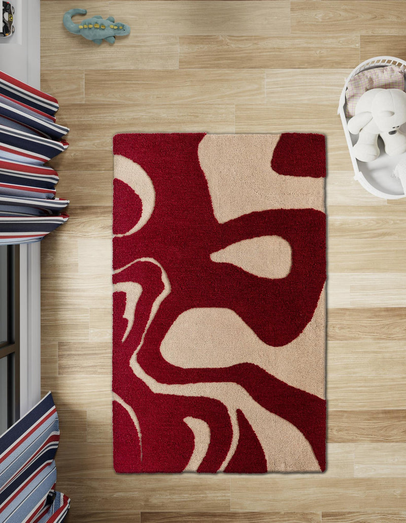 Shepherd's Glen Wool Collection Area Rug -  Meadowlark Rectangle Red and Ivory  lifestyle 6