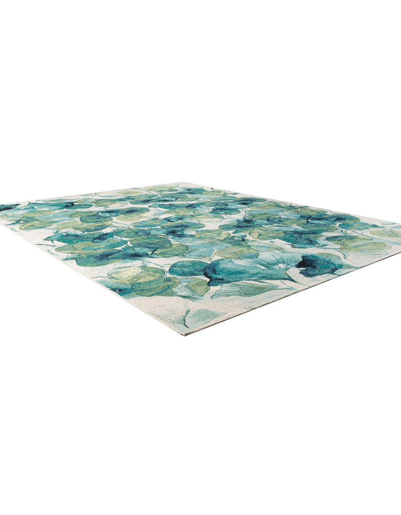 Seaside Blooms Collection Area Rug -  Flora Rectangle Blue Green  lifestyle 10