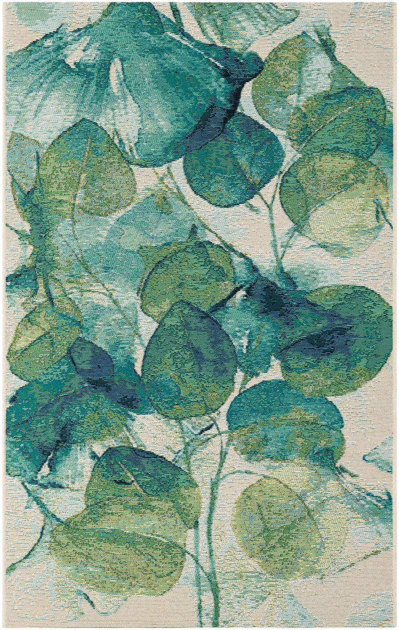 Seaside Blooms Collection Area Rug -  Flora Rectangle Blue Green  lifestyle 3