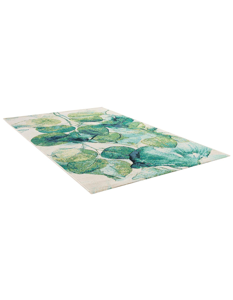 Seaside Blooms Collection Area Rug -  Flora Rectangle Blue Green  lifestyle 5